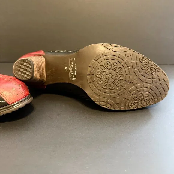 L’Artiste By Spring Step Arbella Heel Booties 11 Red & Black Leather - Picture 6 of 10